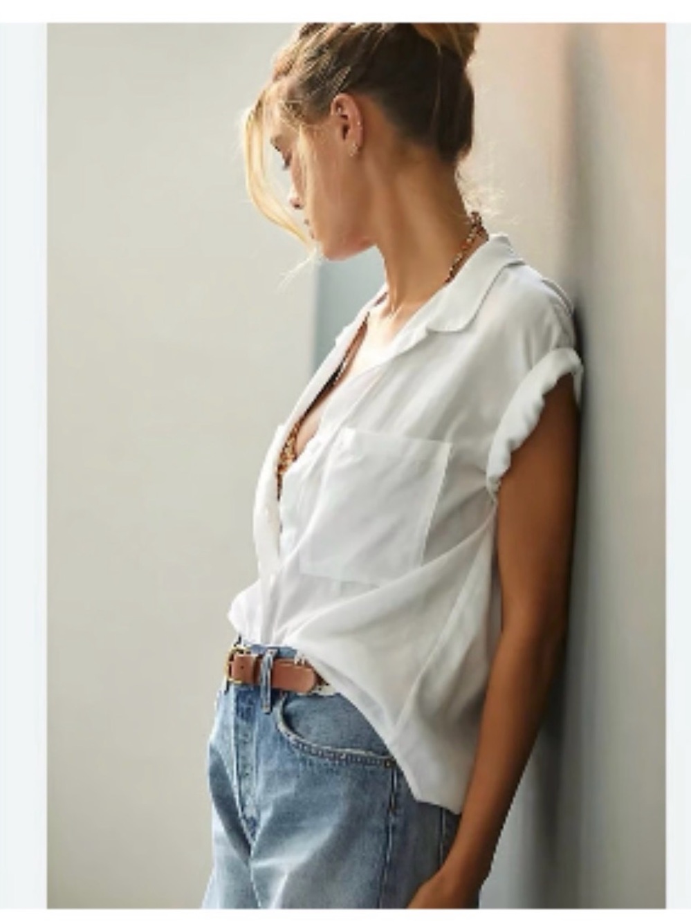Cloth and Stone Women’s White Short-Sleeve Button Front Shirt XS